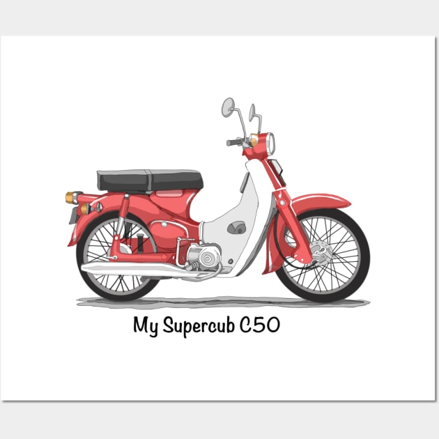 Drawing of Retro Motorcycle Honda Cub C50 Wall Art by Roza@Artpage